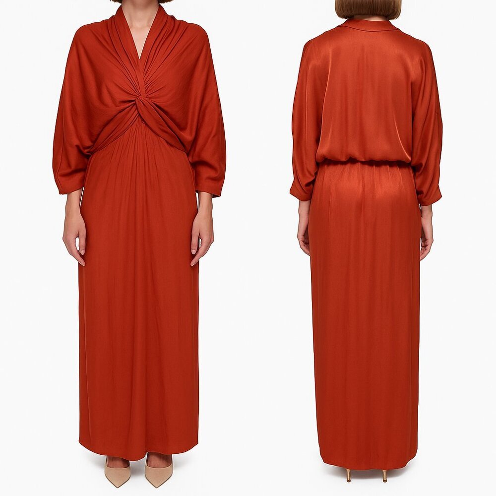 SWF Rayon Maxi Dress Small Rust Twist Front NWT Resort Evening Long Dress